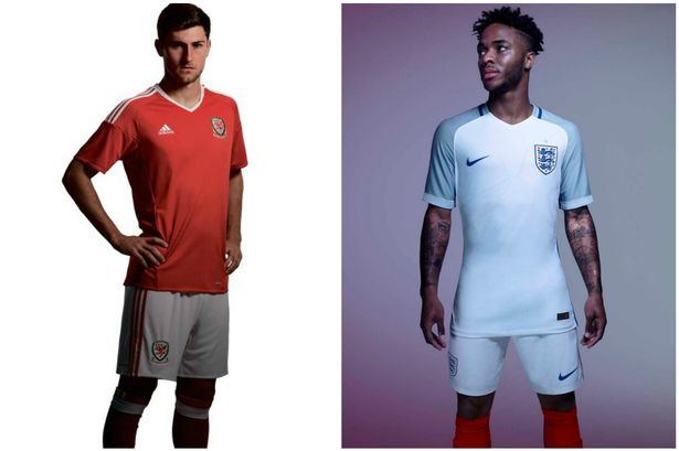 Ben Davies and Raheem Sterling in their nations&#x27 respective kits for Euro 2016