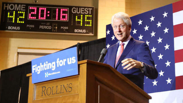 File Bill Clinton responds to cheering supporters as he takes the stage at Rollins College in Winter Park Fla. on behalf of Democratic presidential candidate Hillary Clinton Clinton