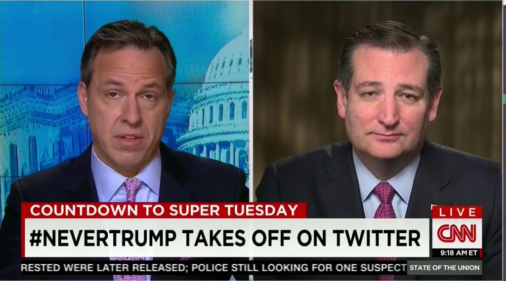 CREDIT CNN              Sen. Ted Cruz with Jake Tapper on Sunday