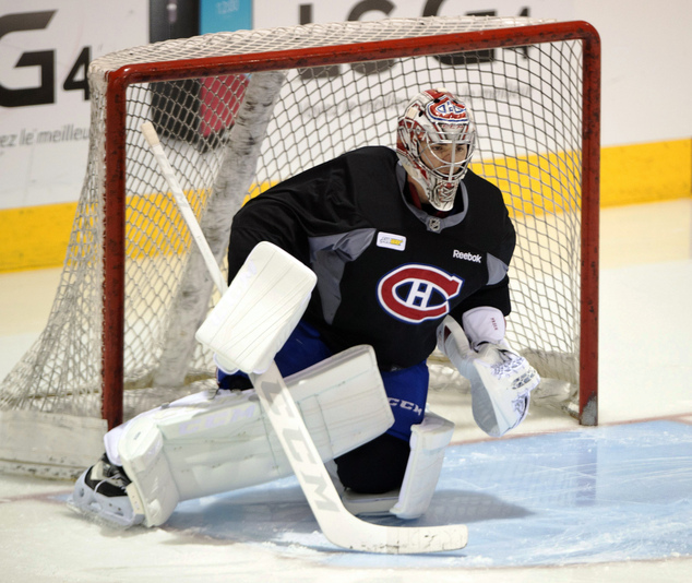 Montreal Canadiens goaltender Carey Price works out at the team's NHL hockey practice facility in Brossard Quebec