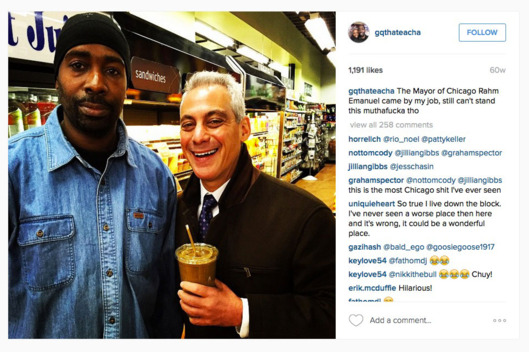 Caption'The Mayor of Chicago Rahm Emanuel came by my job still can't stand this muthafucka tho