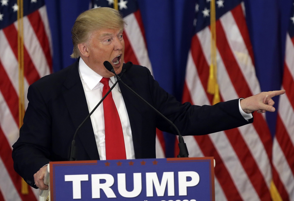 Republican presidential candidate Donald Trump speaks during a news conference at the Trump National Golf Club Tuesday