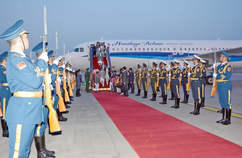 Prime Minister KP Sharma Oli who embarked on an official week-long visit to China at the invitation of Chinese premier lands in Beijing on Sunday