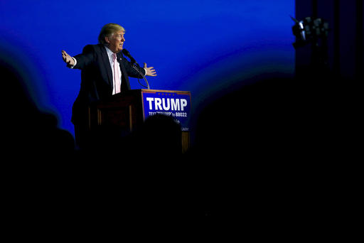 Republican presidential candidate Donald Trump speaks at a campaign rally at Winner Aviation in Youngstown Ohio