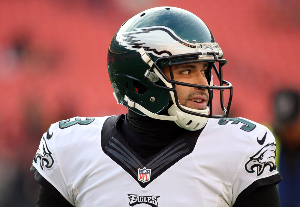 Philadelphia Eagles quarterback Mark Sanchez in action before a match between the Washington Redskins and the Philadelphia Eagles at Fed Ex Field in Landover Maryland