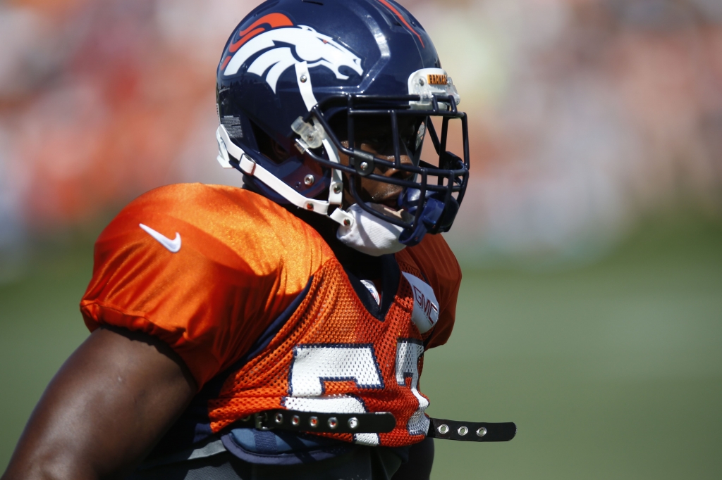 Broncos Camp Football Linebacker Steven Johnson at training camp in 2015 with the Broncos