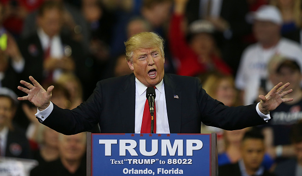 Republican presidential candidate Donald Trump speaks at the CFE Arena during a campaign stop on the campus of the University of Central Florida