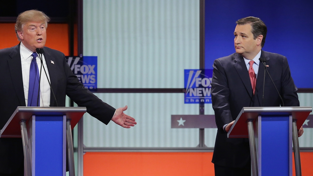 Donald Trump and Ted Cruz during Thursday's GOP debate