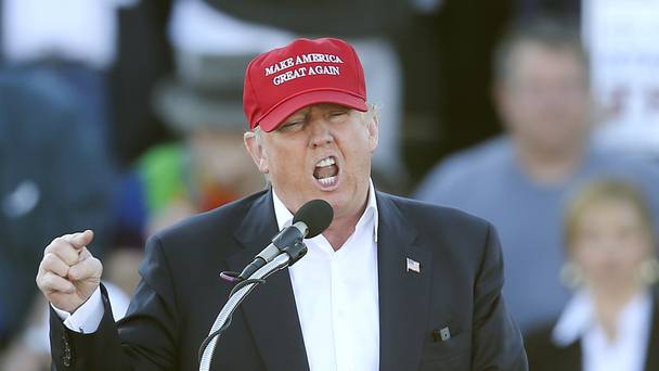 Donald Trump in full flow during a rally in Madison Alabama