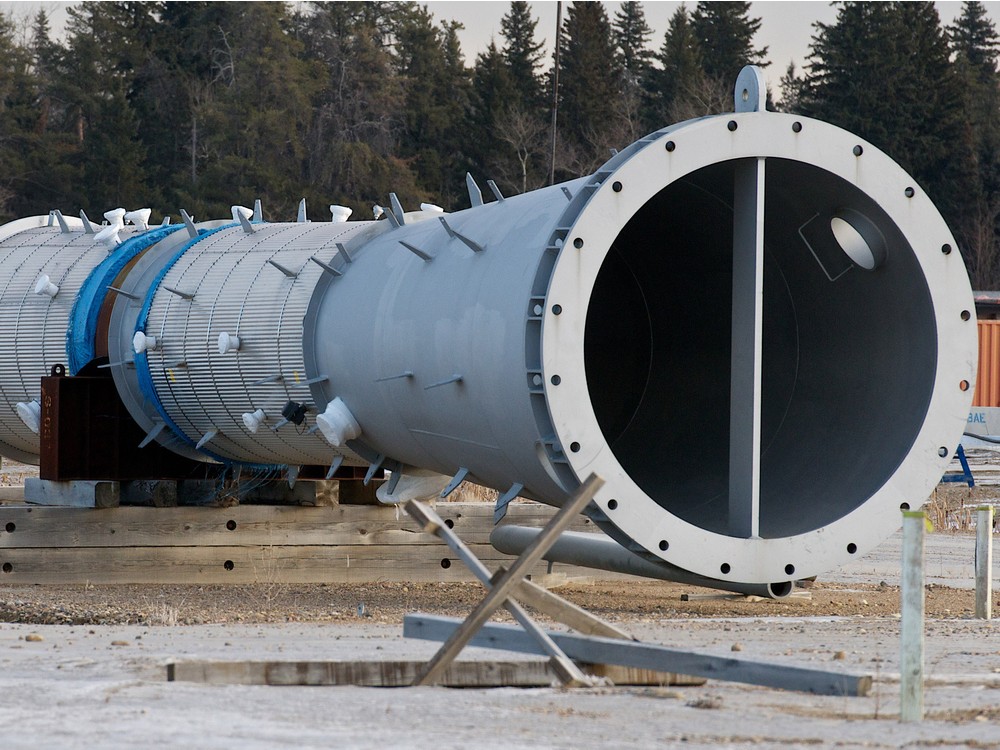 For Jackie Larson feature*** A cyclindrical component sits on blocks at the site where a canceled BA Energy upgrader would have been located west of Bruderheim Alberta on Jan. 11 2012. The site is east of a pumping station to be built by Enbridge