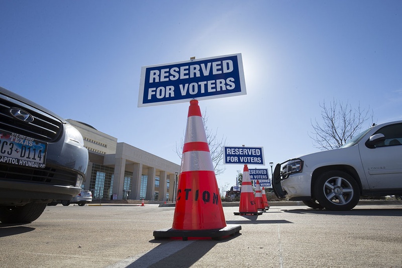 Reserved parking places await voters at the Hays County Government Center in San Marcos on Feb 25 2016