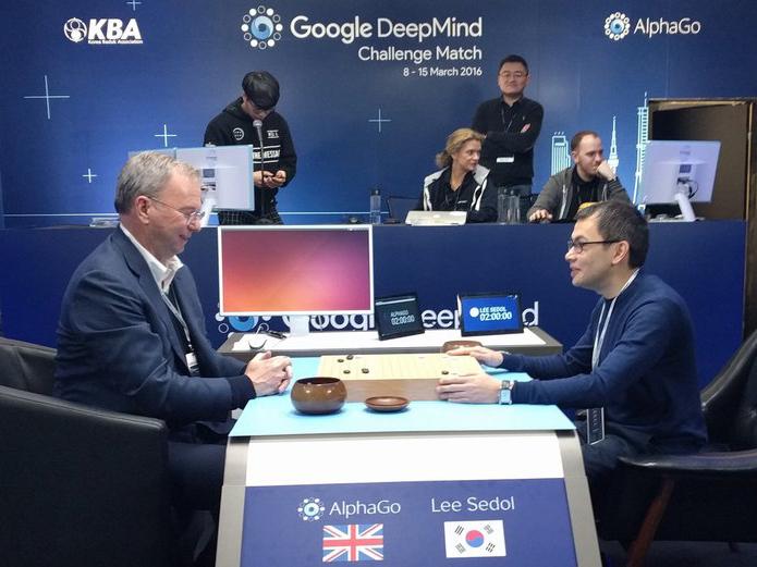 Eric Schmidt practices Go against AlphaGo's creator Demis Hassabis- image credit @ericschmidt