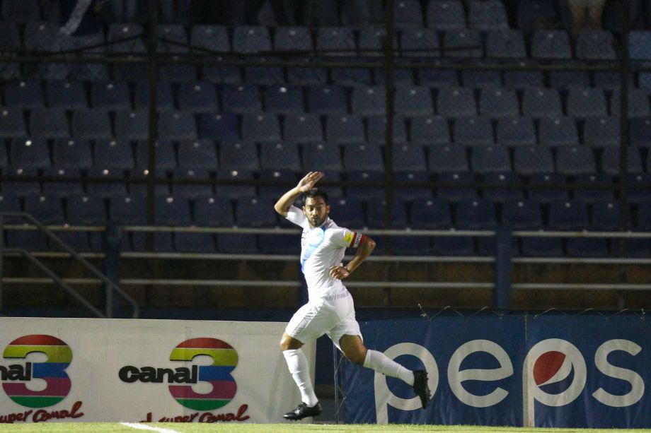 Guatemala's Carlos Ruiz celebrates after scoring against United States during a 2018 Russia World Cup qualifying soccer match at Mateo Flores Stadium in Guatemala City Friday