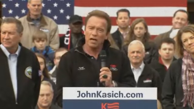 Former California Gov. Arnold Schwarzenegger endorsed Kasich at the rally