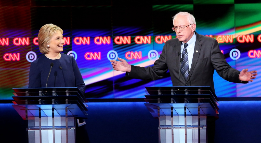 Former Secretary of State Hillary Clinton and Sen. Bernie Sanders debating in Flint on Sunday