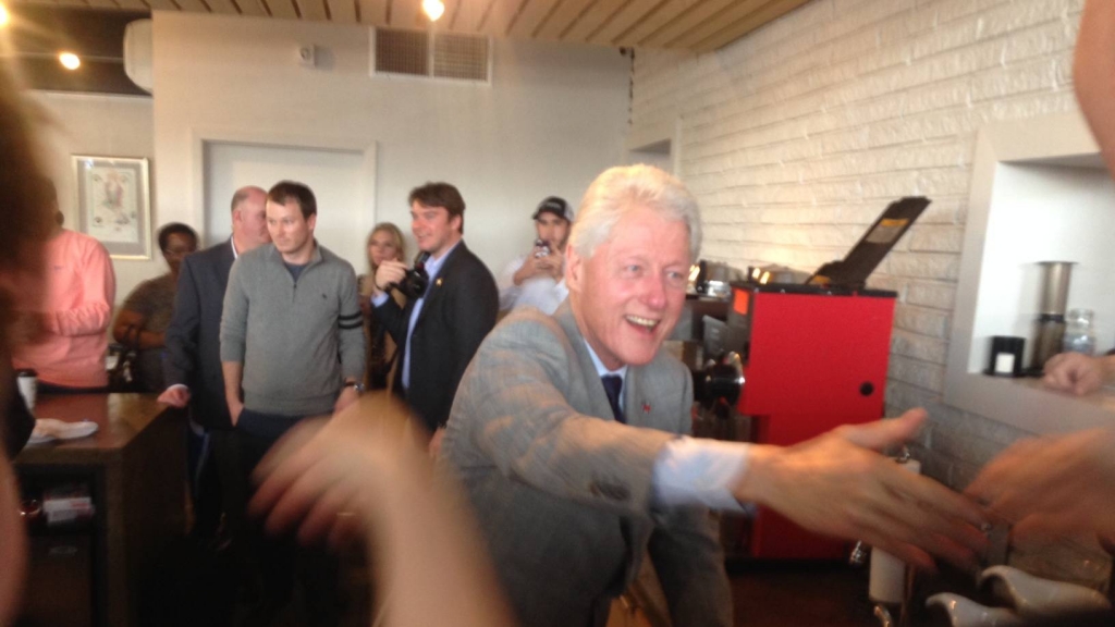 Former president Bill Clinton greets supporters of his wife Hillary          Maura Moed