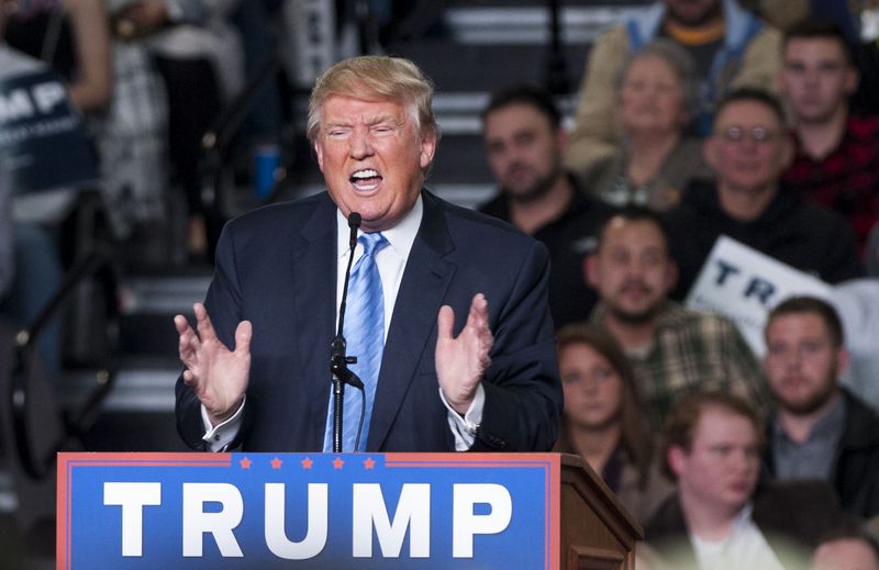 Republican presidential candidate Donald Trump addresses supporters during a campaign rally at the Greater Columbus Convention Center