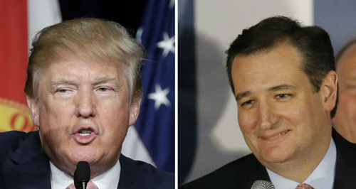 From left Republican U.S. presidential candidates businessman Donald Trump and Texas Senator Ted Cruz /AP-Reuters