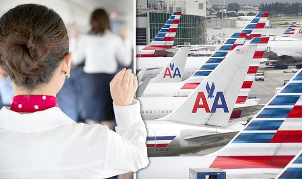 American Airlines planes line up on the runway