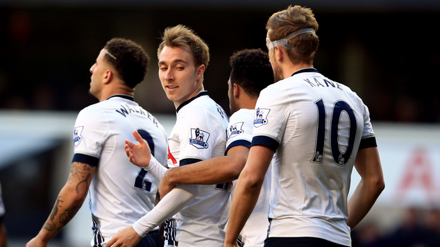 Harry Kane right bagged a brace and Christian Eriksen second left was also on the scoresheet in Tottenham's win