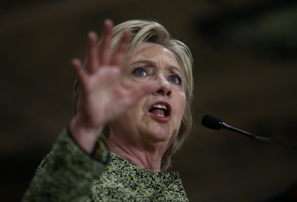 Democratic presidential candidate former Secretary of State Hillary Clinton speaks during a campaign event at Hillside High School