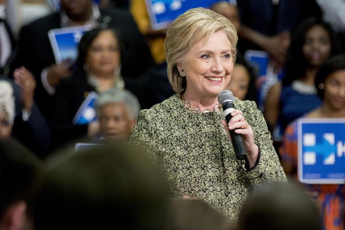 Democratic presidential candidate Hillary Clinton speaks at a rally to promote early voting ahead of Super Tuesday at the University of Arkansas at Pine Bluff Sunday Feb. 28 2016 in Pine Bluff Ark