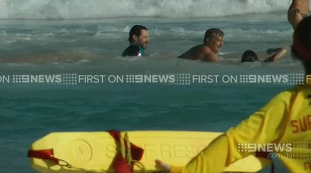 Hugh Jackman rescuing his son Oscar from a rip in Sydney's Bondi Beach