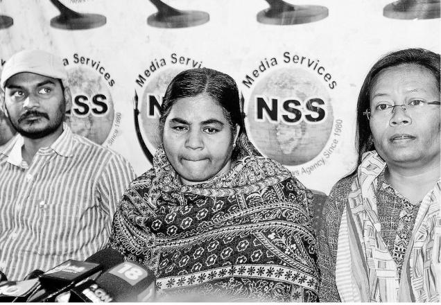 Rohith Vemula's mother Radhika and brother Raja addressing a press conference in Hyderabad on Friday