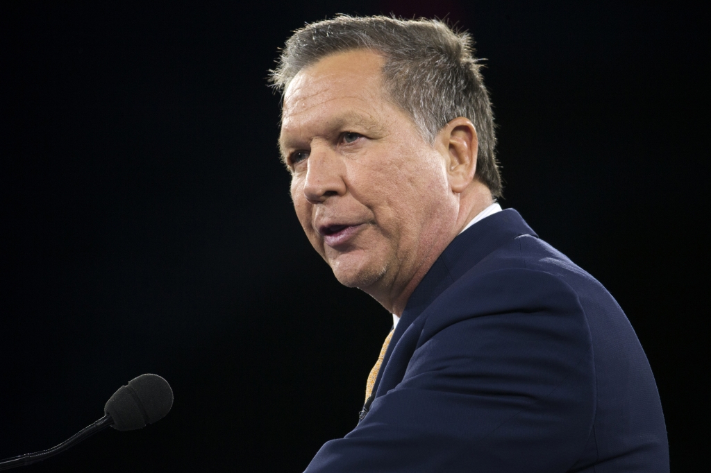 Republican presidential candidate Ohio Gov. John Kasich speaks at the 2016 American Israel Public Affairs Committee Policy Conference at the Verizon Center on Monday