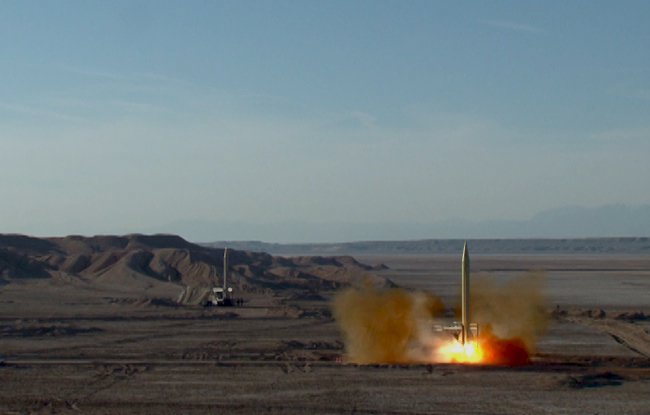 A ballistic missile is launched and tested in an undisclosed location Iran in this handout