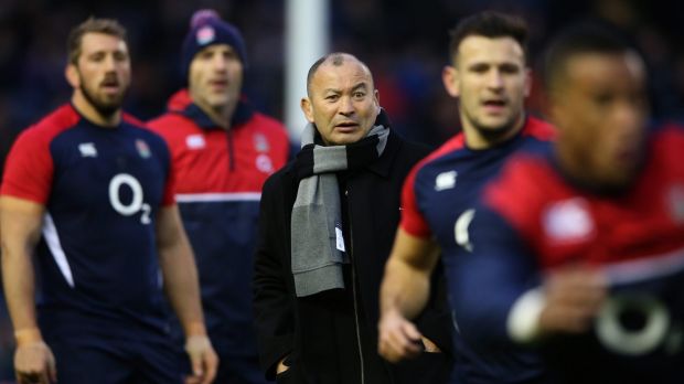 New approach Eddie Jones watches over the England pre-match warm-up during the Six Nations match against Scotland