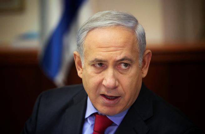 Israeli Prime Minister Benjamin Netanyahu attends the weekly cabinet meeting at his office in Jerusalem