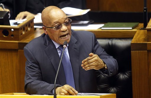 South African president Jacob Zuma answers questions in parliament from the DA Democratic Alliance political party in Cape Town South Africa Thursday