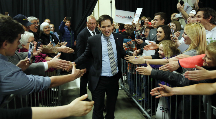 Sen. Marco Rubio is introduced to the crowd during a campaign rally in Boise Idaho on Sunday