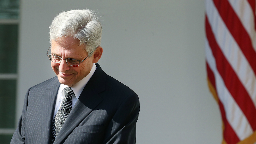 Judge Merrick Garland at the White House listening to President Barack Obama announce his nomination to the Supreme Court