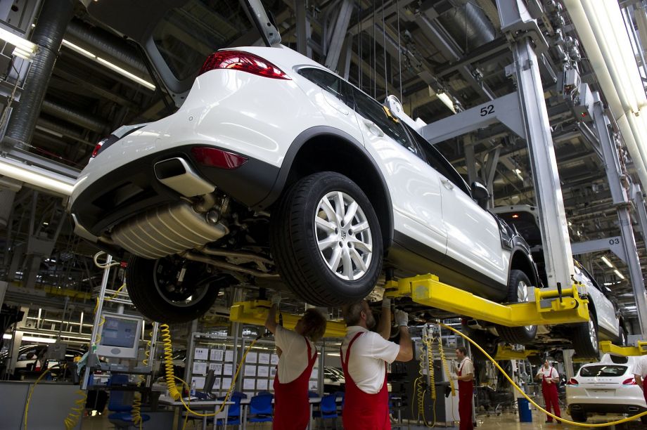 Porsches like Cayenne model on the production line of the German luxury carmaker Porsche plant in Leipzig eastern Germany. German automaker Volkswagen said