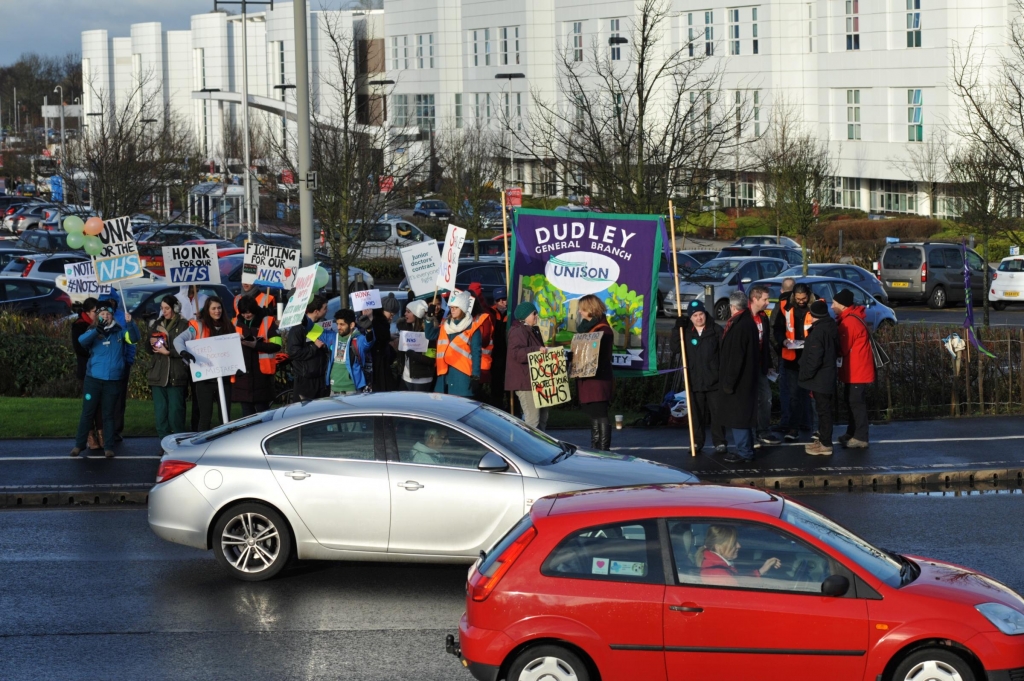 Junior doctors on the picket lines outside Russells Hall Hospital in Dudley back in February