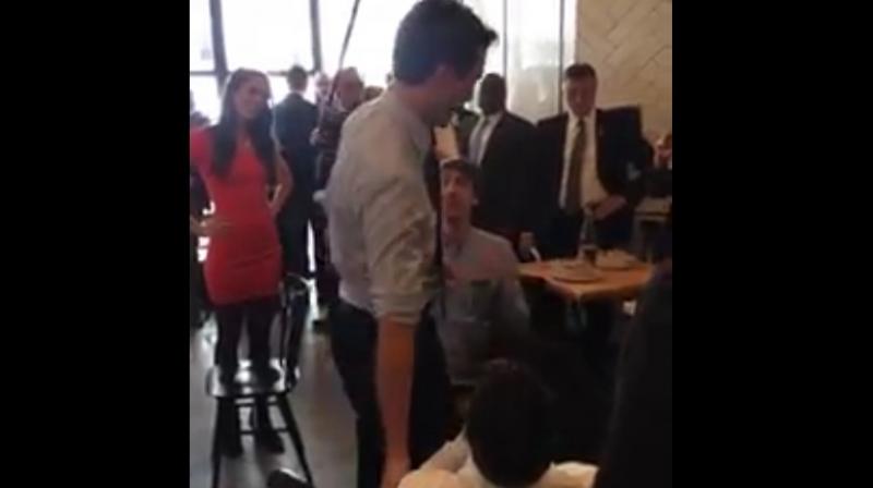 Trudeau who is in New York as part of a United Nations visit was in a smoked meat restaurant when he was cornered by the two desperate Americans