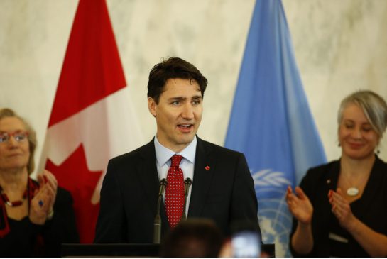 Justin Trudeau speaking in New York on Wednesday morning