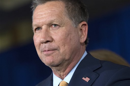 Republican presidential candidate Ohio Gov. John Kasich pauses as he speaks during a watch party at the Renaissance Columbus Downtown Hotel Tuesday