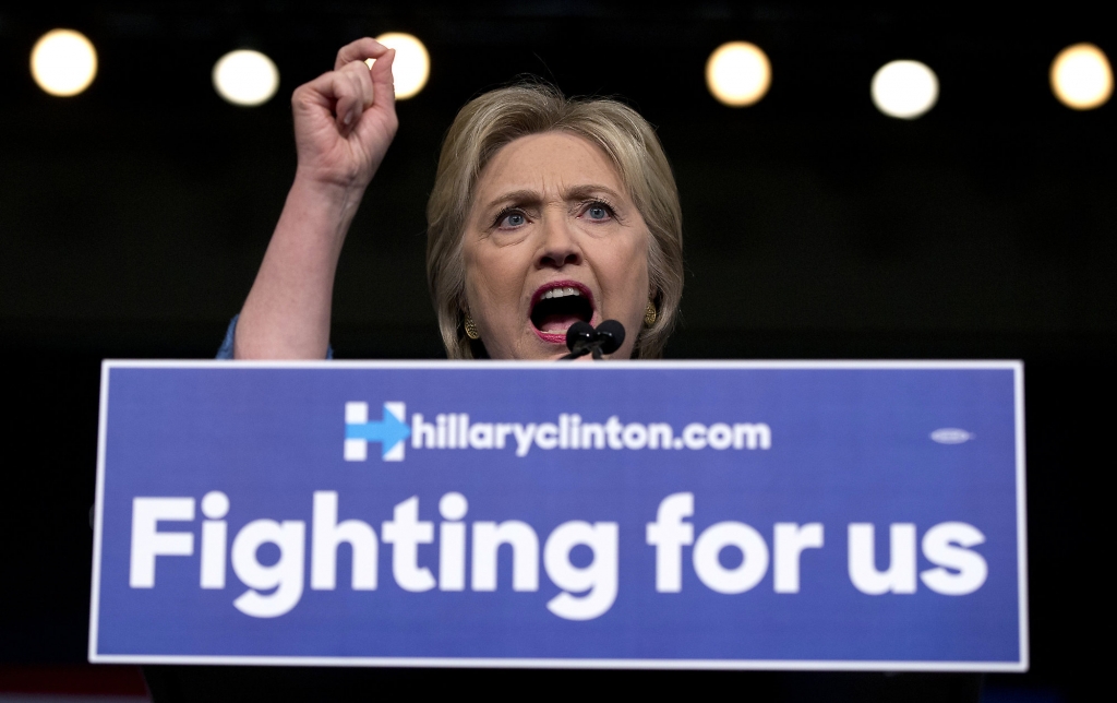 Democratic presidential candidate Hillary Clinton speaks during an election night event at the Palm Beach County Convention Center in West Palm Beach Fla. Tuesday