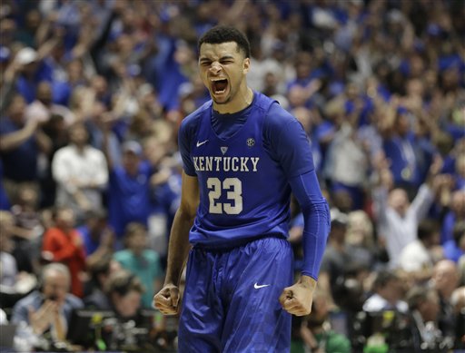 Kentucky's Jamal Murray celebrates after a basket during Sunday's overtime