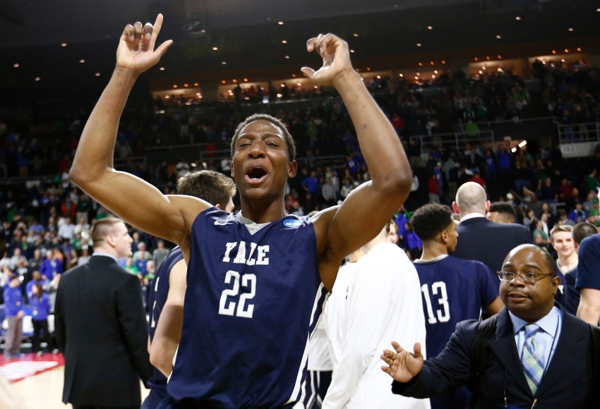 Mar 17 2016 Providence RI USA Yale Bulldogs forward Justin Sears celebrates Yale