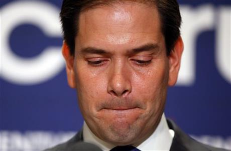 Republican presidential candidate Sen. Marco Rubio R-Fla. speaks during a Republican primary night celebration rally at Florida International University in Miami Fla. Tuesday