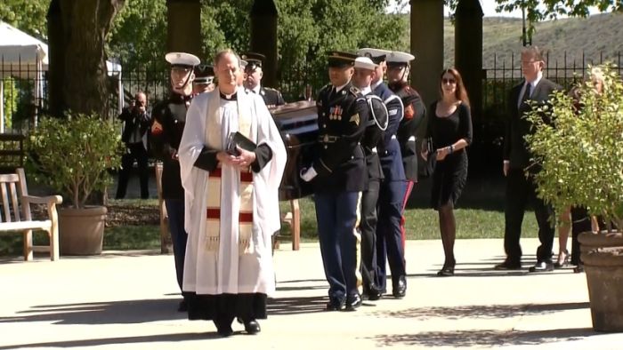 Friends family and admirers pay their respects to former former First Lady Nancy Reagan as her body lies in repose at the Reagan Presidential Library