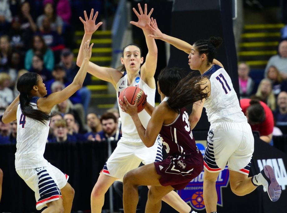 The UConn defense smothered Mississippi State holding the Bulldogs to 12 points in the first half