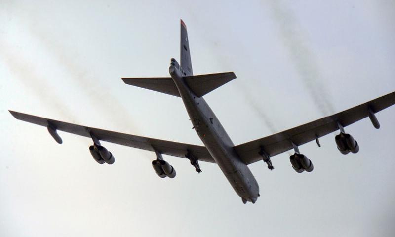 A B-52H Stratofortress from Andersen Air Force Base Guam conducts a low-level flight in the vicinity of Osan South Korea on Jan. 10 2016 in response to recent provocative action by North Korea. Amber Grimm  U.S. Air Force