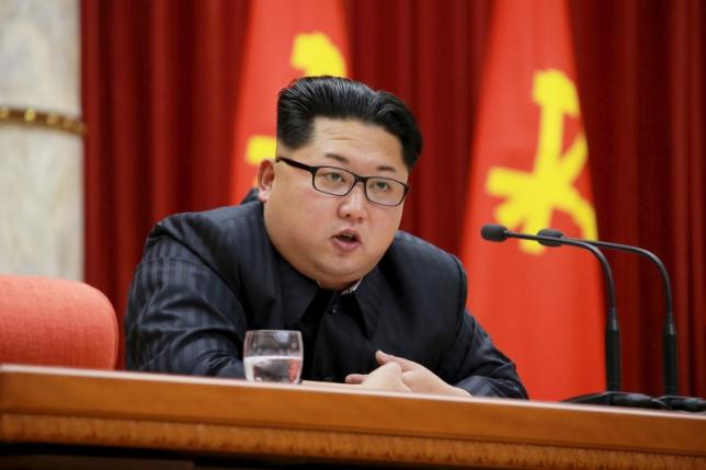 North Korean leader Kim Jong Un speaks during a ceremony to award party and state commendations to nuclear scientists technicians soldier-builders workers and officials for their contribution to what North Korea said was a successful hydrogen bomb test