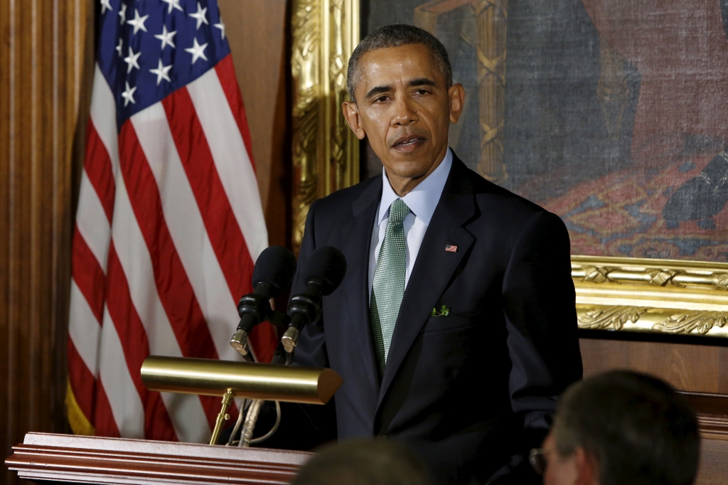 U.S. President Barack Obama delivers remarks on divisiveness in U.S. politics at the annual Friends of Ireland Luncheon at the U.S. Capitol in Washingt