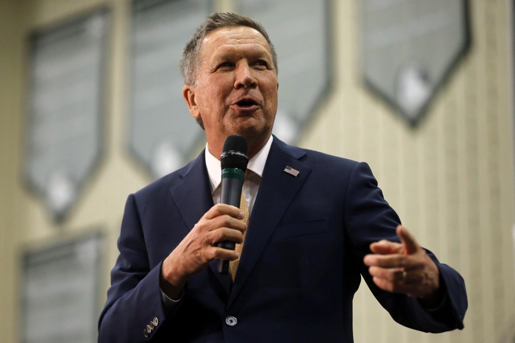 Ohio Gov. John Kasich speaks during a campaign stop Monday at Westerville Central High School in Westerville Ohio